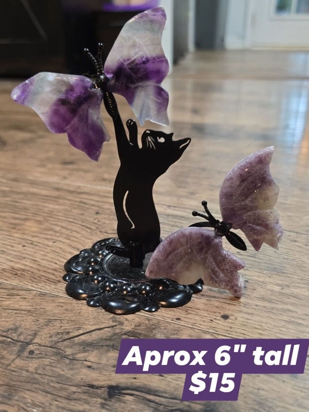 Source Unknown Purple Amethyst Butterfly Cat Décor